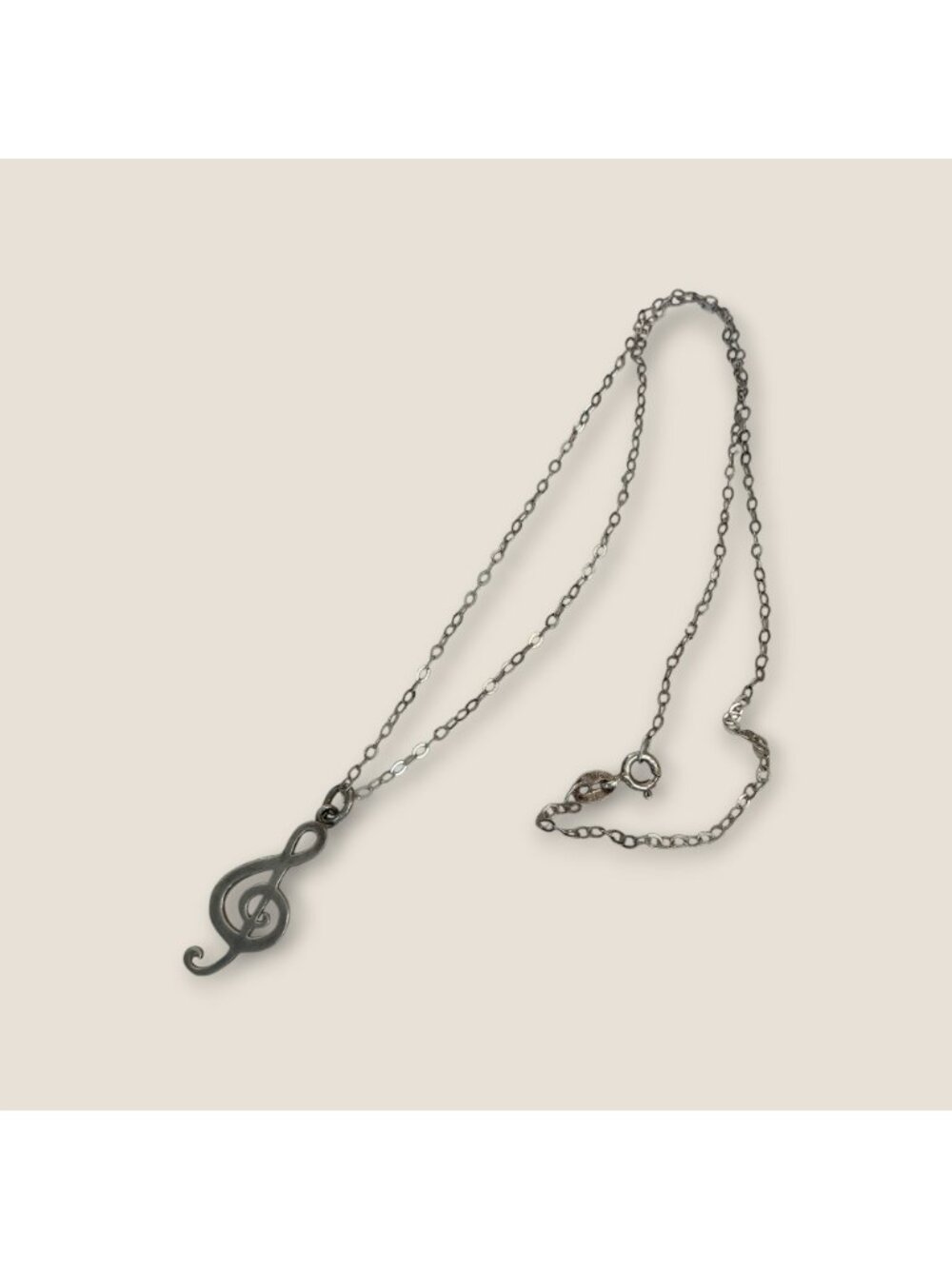 Sterling Treble Clef Music Note Necklace 16-Inch Chain .925 Pendant .75-Inch Mad - Picture 5 of 6
